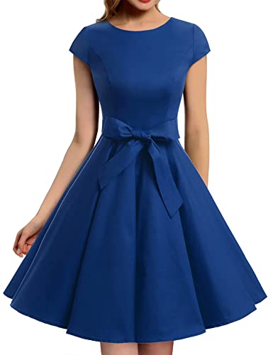 Dressystar DS1956 Women Vintage 1950s Retro Rockabilly Prom Dresses Cap-Sleeve S Royal Blue
