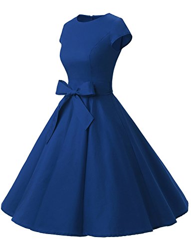Dressystar DS1956 Women Vintage 1950s Retro Rockabilly Prom Dresses Cap-Sleeve S Royal Blue