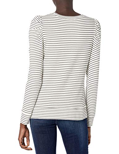 Amazon Essentials Women's Supersoft Terry Pleated-Sleeve Sweatshirt (Previously Daily Ritual), White/Black, Stripe, X-Large