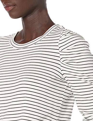 Amazon Essentials Women's Supersoft Terry Pleated-Sleeve Sweatshirt (Previously Daily Ritual), White/Black, Stripe, X-Large