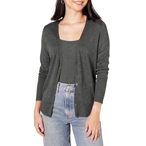 Amazon Essentials Women's Lightweight Vee Cardigan Sweater (Available in Plus Size), Charcoal Heather, X-Large