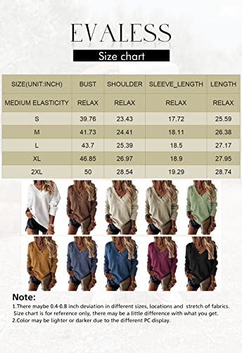 EVALESS Sweaters for Women Casual Deep V Neck Long Sleeve Oversized Sweater Fall Cable Knit Solid Color Jumper Loose Tunic Pullover Tops Khaki Medium