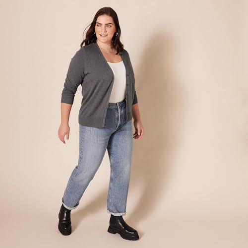 Amazon Essentials Women's Lightweight Vee Cardigan Sweater (Available in Plus Size), Charcoal Heather, X-Large