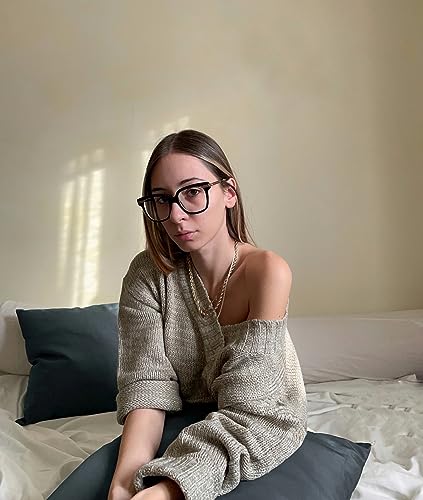 EVALESS Sweaters for Women Casual Deep V Neck Long Sleeve Oversized Sweater Fall Cable Knit Solid Color Jumper Loose Tunic Pullover Tops Khaki Medium