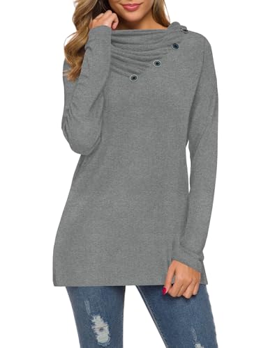 WEACZZY Women Long Sleeve Cowl Neck Loose Tunic Casual Top Fashionable Sweaters Gray M