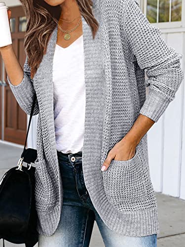 MEROKEETY Womens Long Sleeve Open Front Cardigans Chunky Knit Draped Sweaters Outwear A-Grey