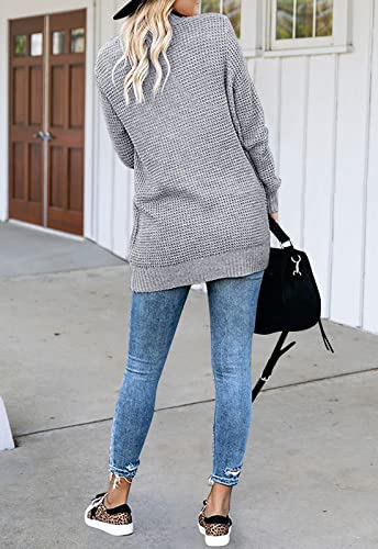 MEROKEETY Womens Long Sleeve Open Front Cardigans Chunky Knit Draped Sweaters Outwear A-Grey