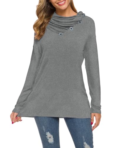 WEACZZY Women Long Sleeve Cowl Neck Loose Tunic Casual Top Fashionable Sweaters Gray M