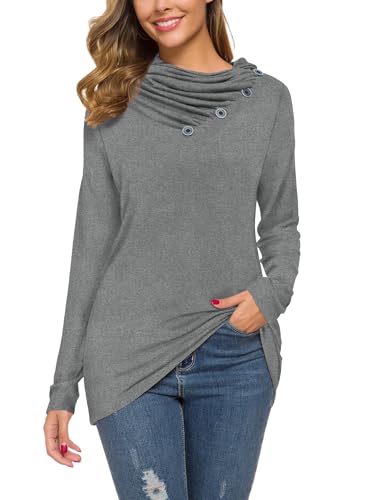 WEACZZY Women Long Sleeve Cowl Neck Loose Tunic Casual Top Fashionable Sweaters Gray M