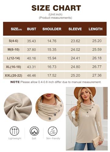 WEACZZY Women Long Sleeve Cowl Neck Loose Tunic Casual Top Fashionable Sweaters Gray M