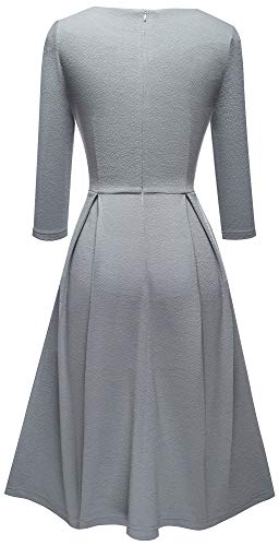 HOMEYEE Women's Classic Vintage Round Neck Key Hole Pleated A-Line Dress A223(6,Gray)