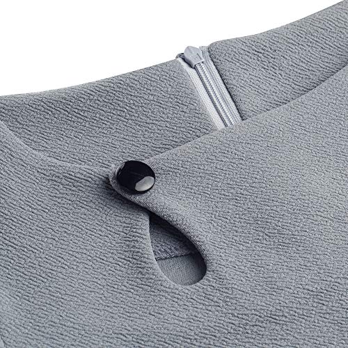 HOMEYEE Women's Classic Vintage Round Neck Key Hole Pleated A-Line Dress A223(6,Gray)