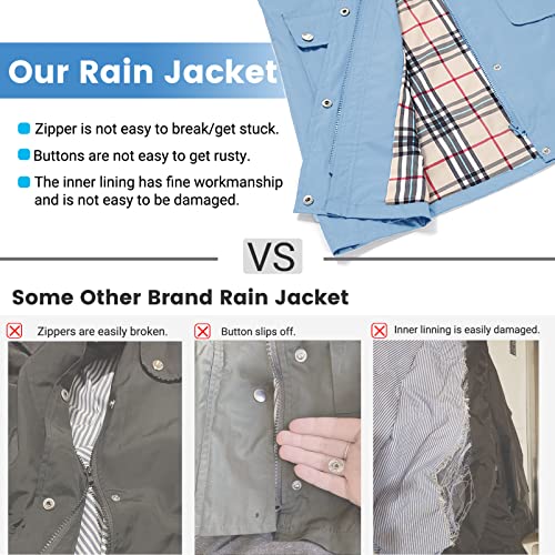 Adiwiid Rain Coat for women waterproof with Hood Lightweight Long Rain Jacket Outdoor Trench Windbreaker (M, Light Blue)