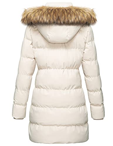 WenVen Women's Winter Thicken Puffer Coat Warm Jacket with Fur Hood (Beige, M)