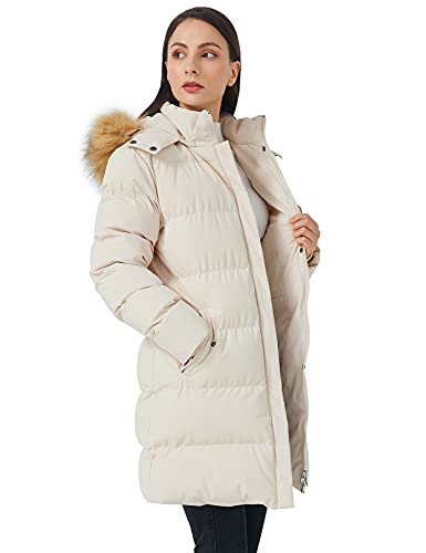WenVen Women's Winter Thicken Puffer Coat Warm Jacket with Fur Hood (Beige, M)