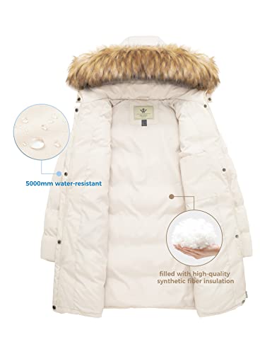 WenVen Women's Winter Thicken Puffer Coat Warm Jacket with Fur Hood (Beige, M)
