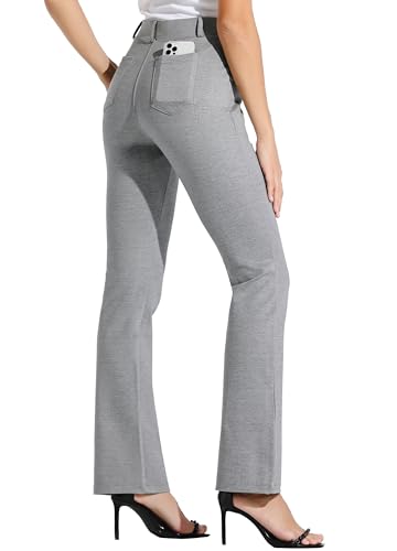 Willit 31" Women's Yoga Dress Pants Bootcut Work Slacks Pants Stretch Office Casual Belt Loops Pants 4 Pockets Light Charcoal L