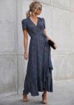 PRETTYGARDEN Women's Summer Wrap Maxi Dress Casual Boho Floral V Neck Short Sleeve Ruffle Hem Split Beach Long Dresses (Blue,X-Large)