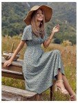 Floerns Women's Short Sleeve Boho Floral Dress A Line Smocked Midi Dress A Green Multi S
