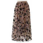 CHICWISH Women's Caramel 3D Posy Double-Layered Mesh Midi Skirt, Size L-XL