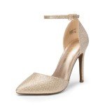 DREAM PAIRS Women's Oppointed-Lacey Gold Glitter Fashion Dress High Heel Pointed Toe Wedding Pumps Shoes Size 7.5 M US