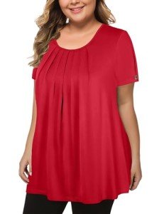 MANER Women's Plus Size Tops Short Sleeve Flowy Shirts Casual Blouses Tunic Tops L-4XL(Red, XXX-Large)