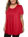 MANER Women's Plus Size Tops Short Sleeve Flowy Shirts Casual Blouses Tunic Tops L-4XL(Red, XXX-Large)