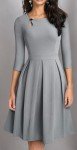 HOMEYEE Women's Classic Vintage Round Neck Key Hole Pleated A-Line Dress A223(6,Gray)
