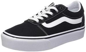 Vans Women’s Ward Platform Canvas Low-Top Sneakers, Black ((Canvas) Black/White 187), 4.5 UK