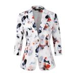 Womens 3/4 Sleeve Lightweight Office Work Suit Jacket Boyfriend Blazer (1905 White, XL)