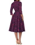 Simple Flavor Women's Floral Vintage Dress Elegant Midi Evening Dress 3/4 Sleeves (Red, L)