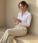 Women's Formal Work Wear White Simple Shirt (225 White, M)