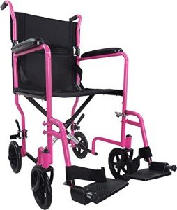 Compact Folding Steel Transit Wheelchair - Pink