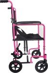 Compact Folding Steel Transit Wheelchair - Pink