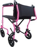 Compact Folding Steel Transit Wheelchair - Pink
