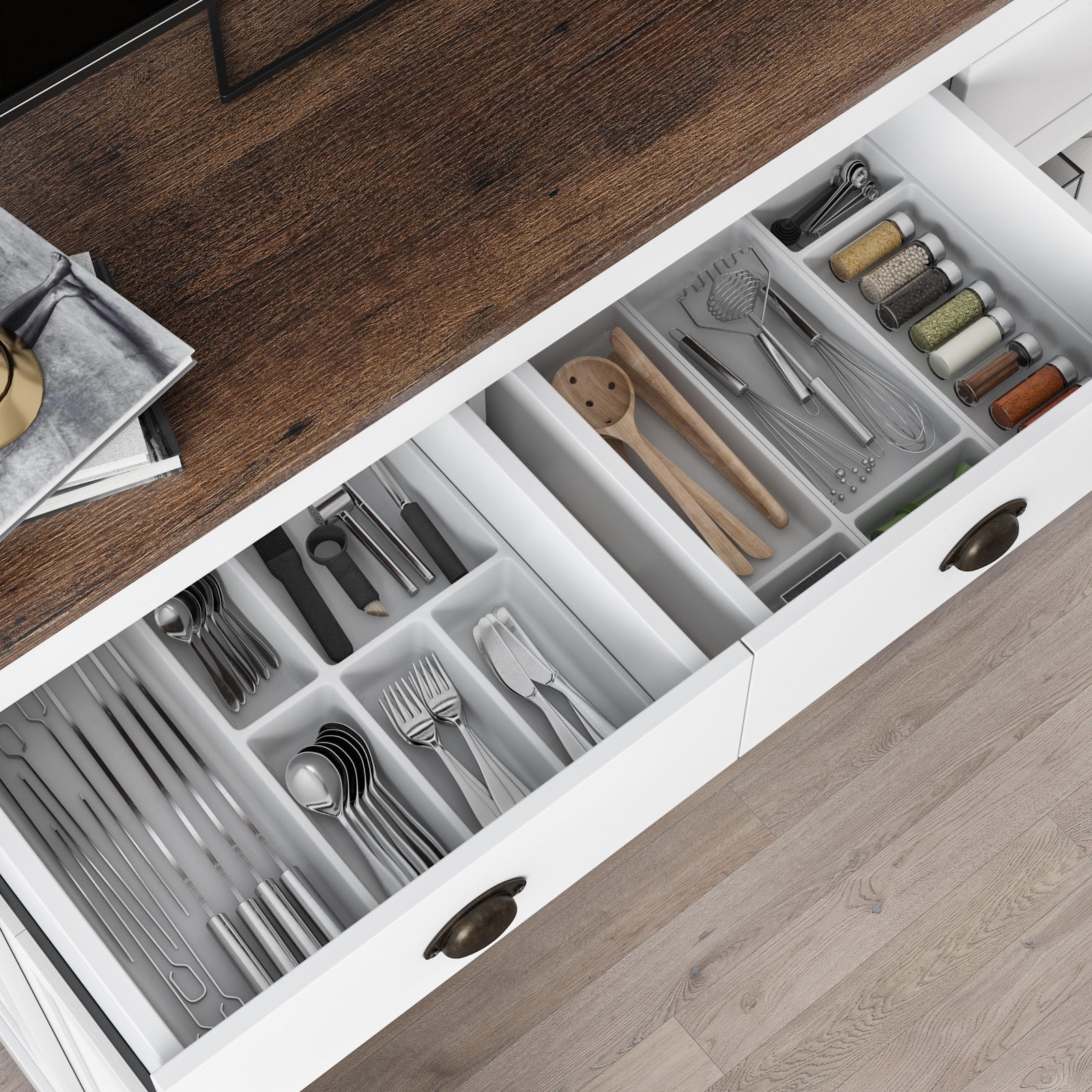 White Sideboard Cabinet with 3 Drawers & Doors