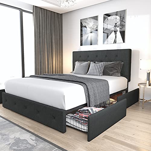 Queen Size Platform Bed with Storage and Headboard