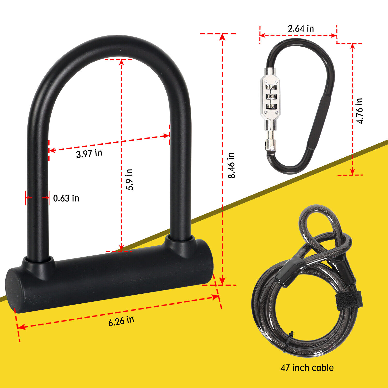 Ultra-strong eBike U Lock with 4ft Security Cable