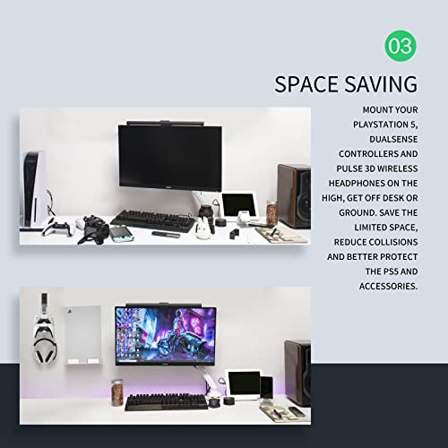 PS5 Wall Mount Kit with Controller Holder & Storage