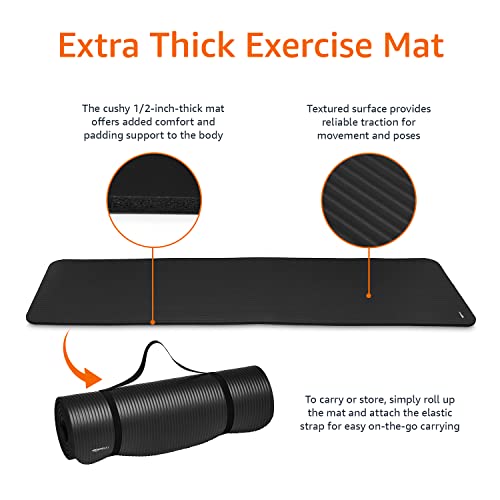 Extra Thick Yoga Mat with Strap - Black
