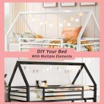 Merax Bunk Bed Twin Over Twin Metal Floor Bunk Bed with Ladder, House Shaped Bunk Bed Frame with Metal Slats for Dormitory and Bedroom, Space Saving, No Box Spring Needed