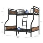 Jocoevol Metal Bunk Bed Twin Over Full, Industrial Bunkbeds Heavy Duty Bed with Safety Guard Rails and Space-Saving Design, Steel Bed for School, Bedroom (Vintage Brown)