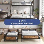 Jocoevol Metal Bunk Bed Twin Over Full, Industrial Bunkbeds Heavy Duty Bed with Safety Guard Rails and Space-Saving Design, Steel Bed for School, Bedroom (Vintage Brown)