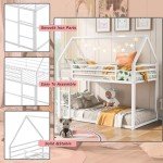 Merax Bunk Bed Twin Over Twin Metal Floor Bunk Bed with Ladder, House Shaped Bunk Bed Frame with Metal Slats for Dormitory and Bedroom, Space Saving, No Box Spring Needed