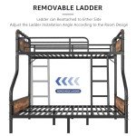Jocoevol Metal Bunk Bed Twin Over Full, Industrial Bunkbeds Heavy Duty Bed with Safety Guard Rails and Space-Saving Design, Steel Bed for School, Bedroom (Vintage Brown)
