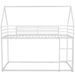 Merax Bunk Bed Twin Over Twin Metal Floor Bunk Bed with Ladder, House Shaped Bunk Bed Frame with Metal Slats for Dormitory and Bedroom, Space Saving, No Box Spring Needed