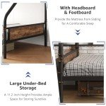 Jocoevol Metal Bunk Bed Twin Over Full, Industrial Bunkbeds Heavy Duty Bed with Safety Guard Rails and Space-Saving Design, Steel Bed for School, Bedroom (Vintage Brown)