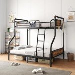 Jocoevol Metal Bunk Bed Twin Over Full, Industrial Bunkbeds Heavy Duty Bed with Safety Guard Rails and Space-Saving Design, Steel Bed for School, Bedroom (Vintage Brown)