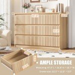 Jocoevol 6 Drawer Dresser for Bedroom, Boho Fluted Dresser with Deep Drawers, Large Double Natural Wood Dresser Chest of Drawers for Living Room, Hallway, Entryway (Wood)