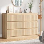 Jocoevol 6 Drawer Dresser for Bedroom, Boho Fluted Dresser with Deep Drawers, Large Double Natural Wood Dresser Chest of Drawers for Living Room, Hallway, Entryway (Wood)